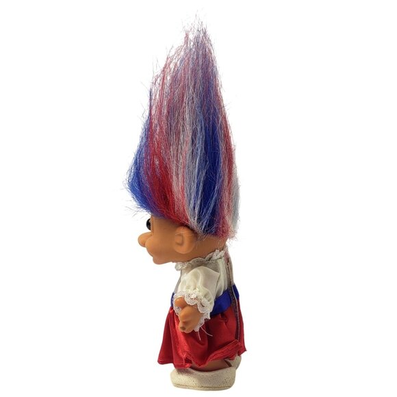 Vintage Russ Troll 5" Patriotic Doll Red White Blue Hair Outfit Whimsical Festiv - Picture 3 of 4